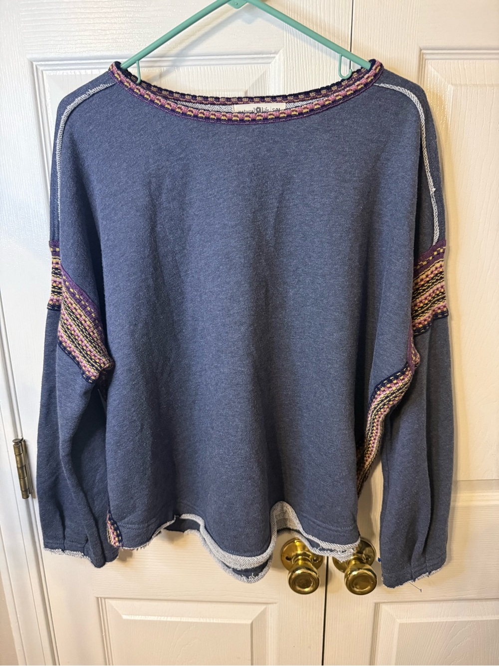 NATURAL LIFE Blue Crewneck Sweatshirt with Multicolor Trim